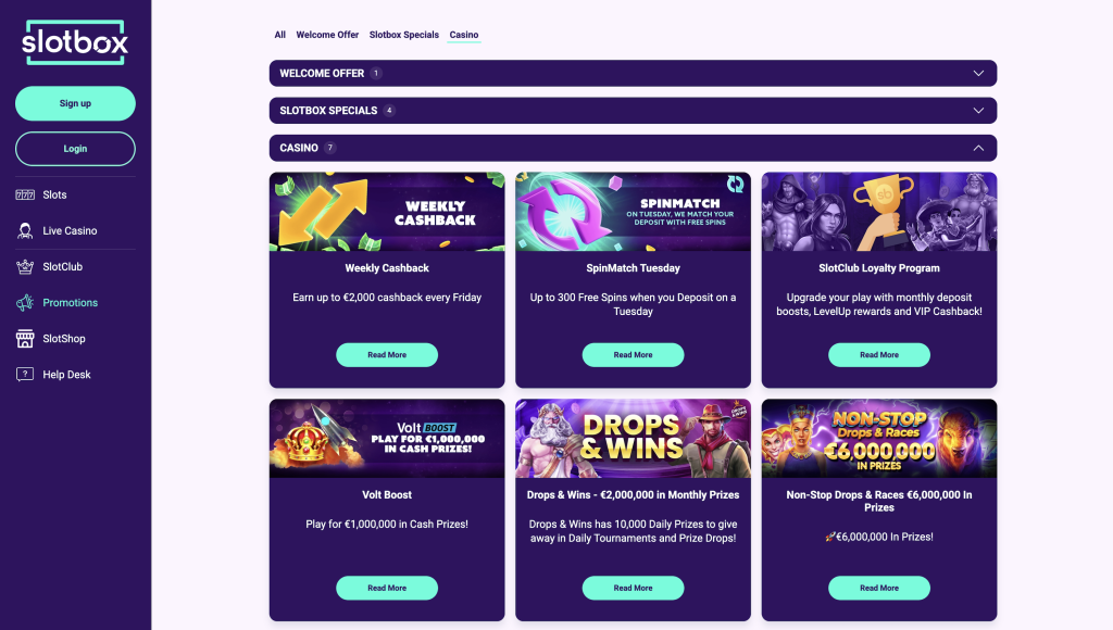 Slotbox Casino interface